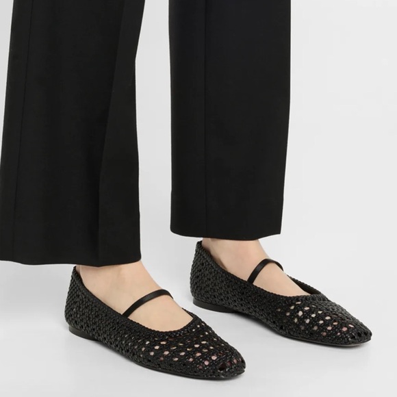 Vince Vivian Mary Jane Black Leather Crochet Ballerina Flats - Picture 4 of 16